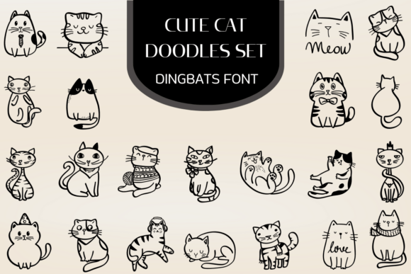 Cute Cat Doodles Set: Whimsical Dingbats Fonts for Handmade Brands